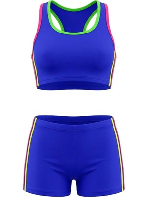 Endeep Kız Çocuk Mavi-Sarı Bustiyer Şortlu Yüzücü Mayo Bikini Takımı
