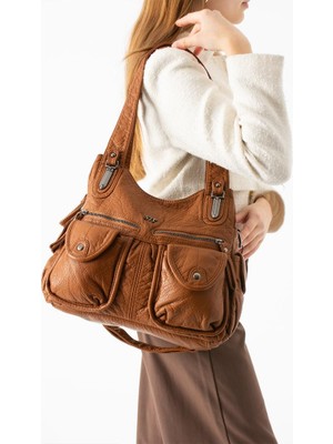 Baginn Y.s.deri Kadın Omuz Çantası Vegan Deri Çok Cepli Çapraz Askılı Bayan Çantası 32*25 cm