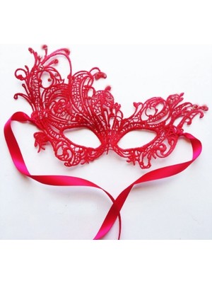 Venüs Shopping Kırmızı Renk Dantel Örgü İşlemeli Parti Maskesi Model 1 (4887)