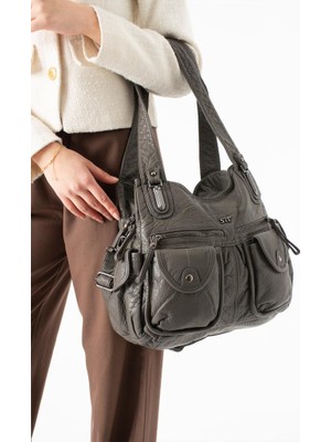 Baginn Y.s.deri Kadın Omuz Çantası Vegan Deri Çok Cepli Çapraz Askılı Bayan Çantası 32*25 cm