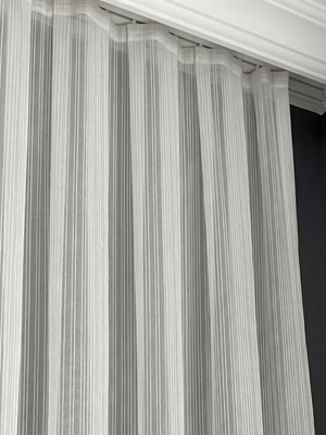 Favolli Çizgili Tül Perde 1/2 Sık Pileli Ağır Gramajlı Ütü Gerektirmez Her Odaya Uygun