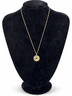 Pangu Göz Figürlü Zirkon Taşlı Altın Renk Çelik Kolye