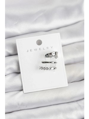 Uslucan Alışveriş Gümüş Renk Zirkon Taşlı Pirinç Kıkırdak Küpe