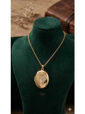 C&On Design Zirkon Taşlı Anka Kuşu Figürlü Fotoğraf Koyulabilen Kapaklı Madalyon Kolye