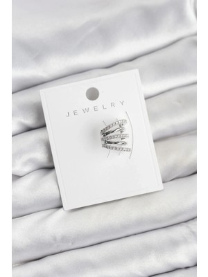 Uslucan Alışveriş Gümüş Renk Pirinç Zirkon Taşlı Kıkırdak Earcuff Küpe