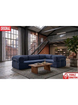 Herev KK300X200 Köşe Koltuktakımı  Yıkanabilirkadife Kumaş Ikili Yatak Orjinal Sünger Şark Köşesi