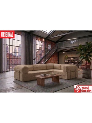 Herev KK300X200 Köşe Koltuktakımı  Yıkanabilirkadife Kumaş Ikili Yatak Orjinal Sünger Şark Köşesi