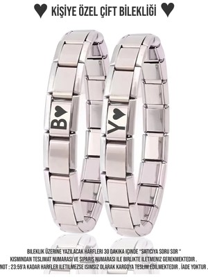 C&On Design Çiftlere Özel Harf Yazılı Italyan Charm Çelik Bileklik Sevgiliye Hediye- Çift Bilekliği (2 Adet)