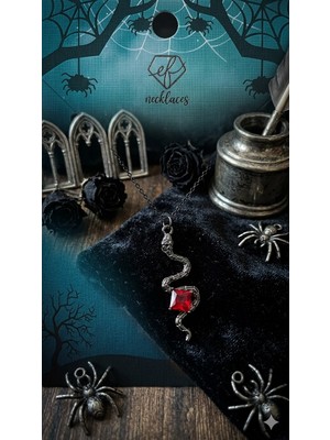 C&On Design Gotik Stil Ruby Taşlı Yılan Figürlü Zincir Kolye