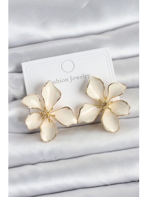 Store Mania Ieg™ Krem Mineli Çiçek Model Pirinç Kadın Küpe - TJ-BKP11728