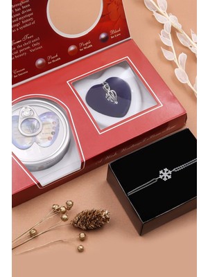 C&On Design Istiridye Içinde Gerçek Inci Kolye & Gümüş Renk Kartanesi Bileklik Hediye Seti