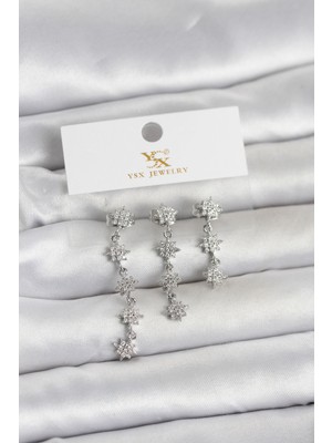 İlkyaz Fashion Pirinç Gümüş Renk Sıralı Kutup Yıldızı Model 3'lü Kadın Küpe - TJ-BKP11714