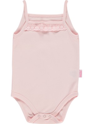 Kujju Kız Bebek Çıtçıtlı Badi 12-24 Ay Pudra Renk Pamuklu Kolsuz Model
