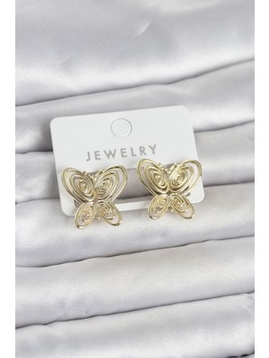 Getittir Füsun Küpesi Model Gold Renk Kelebek Model Pirinç Kadın Küpe - Lisinya