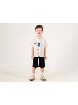 Lessotto Hakim Yaka Lacivert Gömlekli Şortlu Üçlü Erkek Takım