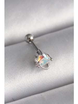 Krm 316L Çelik Gümüş Renk Zirkon Taşlı Kalp Tragus Piercing Krm