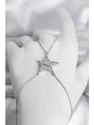 Uravas Store Pirinç Gümüş Renk Zirkon Taşlı Yıldız Model Kadın Şahmeran