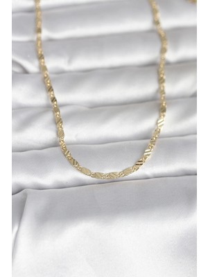 Krm cm 14K Gold Renk Çizgi Lazer Model 60 cm Kadın Kolye Krm