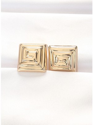 Krm Pirinç Gold Renk Kare Form Küpe Krm