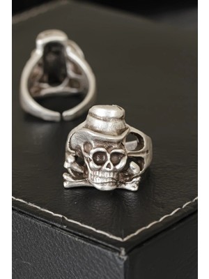 Krm Kuru Kafa Tasarımlı Eskitme Gümüş Renkli Ayarlamalı Model Erkek Yüzük Krm