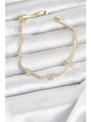 Uravas Store Pirinç Gold Renk Model Zirkon Taşlı Su Yolu Kadın Bileklik