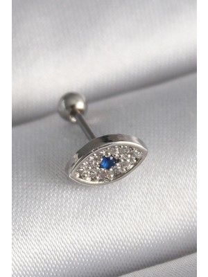 Krm 316L Çelik Gümüş Renk Zirkon Taşlı Göz Tragus Piercing Krm