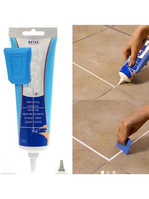 Krm 5 Adet Beyaz Derz Dolgusu - Lavabo Küvet Fayans Derzi Kalemi 380GR Spatula Hediyeli Krm