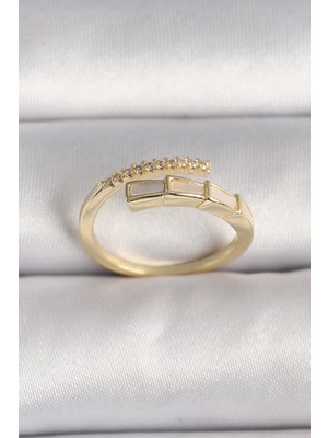 Krm Pirinç Gold Renk Zirkon Taş Detaylı Yılan Model Ayarlanabilir Yüzük Krm