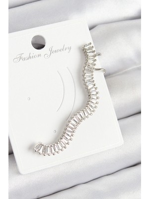 Krm Pirinç Su Yolu Model Gümüş Renk Sağ Kıkırdak Küpe Krm