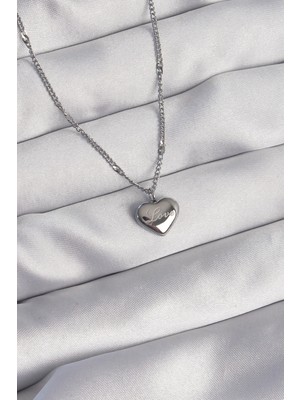 Krm 316L Çelik Gümüş Renk Kalp Model Love Kolye Krm