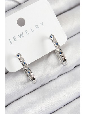 Krm Pirinç Zirkon Taşlı Çiçek Desenli Model Gümüş Renk Kadın Küpe Krm