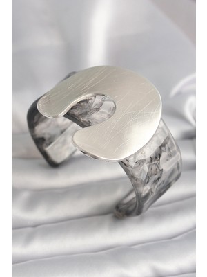 Krm Siyah Mermer Desen Akrilik Plaka Vintage Kadın Bilezik Krm