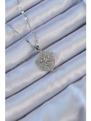 Krm 316L Çelik Zincir Gümüş Renk Zirkon Taşlı Kutup Yıldızı Kolye Krm