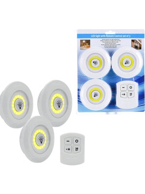 Krm 3lü Uzaktan Kumandalı Yapışkanlı Kablosuz LED Spot Lambalar (5047) Krm