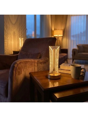 Krm Iki Yandan Kavisli Silindirik Çizgi Model kristal LED Masa Lambası – Dokunmatik, 3 Renk I�