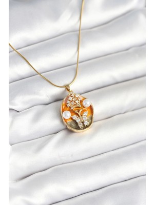 Krm 316L Çelik Zincir Kelebek Model Sanatsal Portre Kadın Kolye Krm