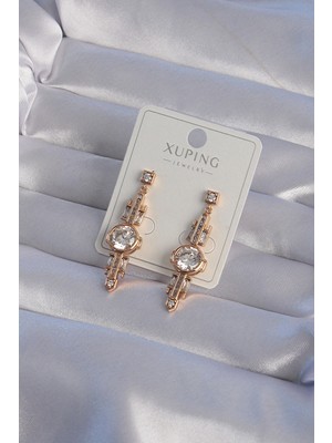 Krm Xuping Rose Renk Zirkon Taşlı Geometrik Sallantılı Küpe Krm