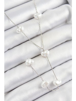 Krm Pirinç Incili Kalp Figürlü Y Model Gümüş Renk Kadın Kolye Krm