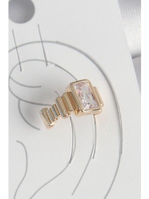 Krm Pirinç Gold Renk Kare Zirkon Taşlı Kadın Kıkırdak Küpe Krm