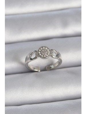 Krm Pirinç Gümüş Renk Zirkon Taşlı Incili Kalp Işleme Detay Ayarlanabilir Model Kadın Yüz