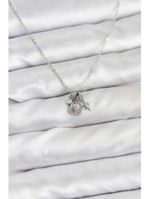 Krm Pirinç Gümüş Renk Minimal Charmlı Kadın Kolye Krm