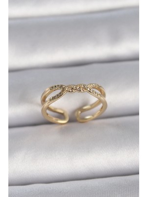 Krm Pirinç Gold Renk Ayarlanabilir Zirkon Taşlı Sarmal Model Kadın Yüzük Krm