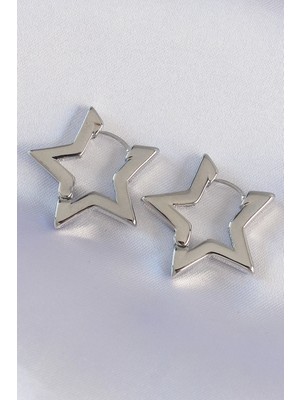 Krm Pirinç Gümüş Renk Yıldız Küpe Krm