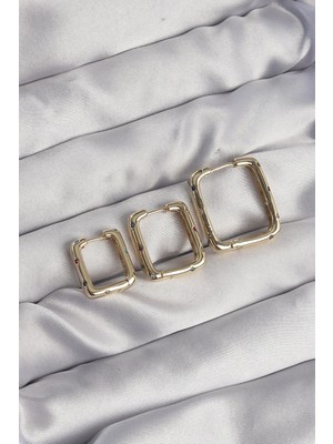 Krm Pirinç Gold Renk Renkli Zirkon Taşlı Kare Model Küpe Seti Krm