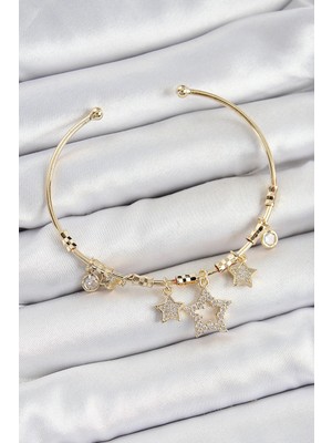 Krm Pirinç Zirkon Taşlı Yıldız Model Gold Renk Charm Bileklik Krm