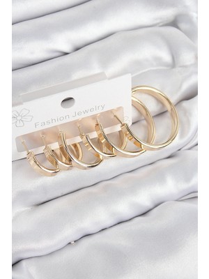 Krm Pirinç Halka Model Gold Renk Kadın Set Küpe Krm