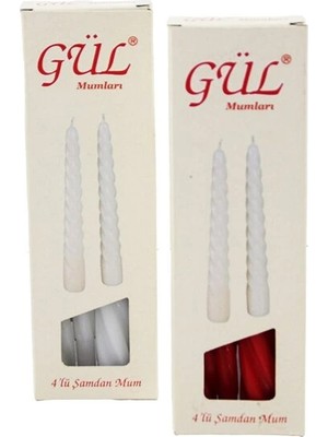 Krm 4pcs Şamdan - Burgulu Mum Beyaz - Renkli 17CM (5047) Krm