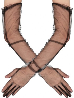 Krm Uzun Boy Likralı Siyah Renk Yetişkin Mega Tül Eldiven 53 cm (5047) Krm