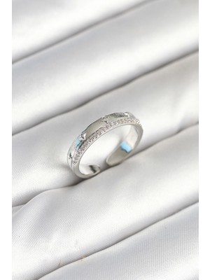 Krm Gümüş Renk Şerit Zirkon Taşlı Kadın Yüzük Krm