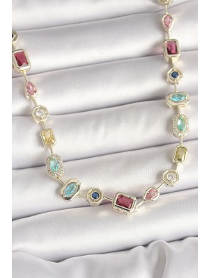 Krm Pirinç Gold Renk Zirkon Taşlı Vıp Seri Kadın Kolye Krm